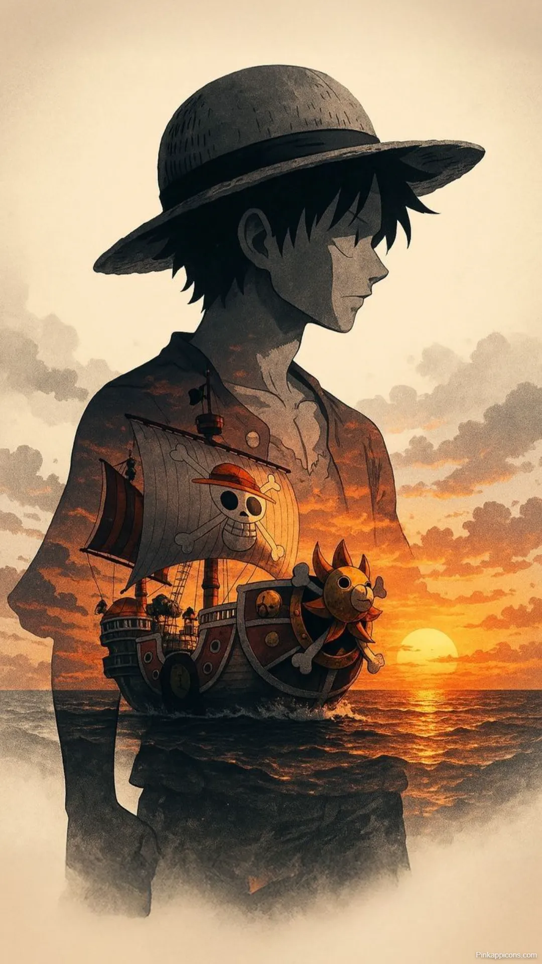Cute Anime Wallpaper Luffy Double Exposure with Thousand Sunny Cute Anime Wallpaper Luffy Double Exposure with Thousand Sunny