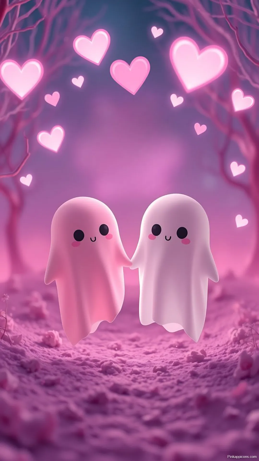 Cute Ghost Couple Heart Wallpaper Adorable Pink Love Story for Phone Cute Ghost Couple Heart Wallpaper Adorable Pink Love Story for Phone