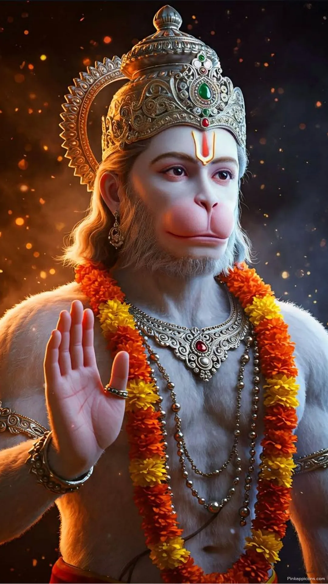 Divine Blessings iPhone Hanuman Wallpaper – Adorned Deity Phone Background Divine Blessings iPhone Hanuman Wallpaper – Adorned Deity Phone Background