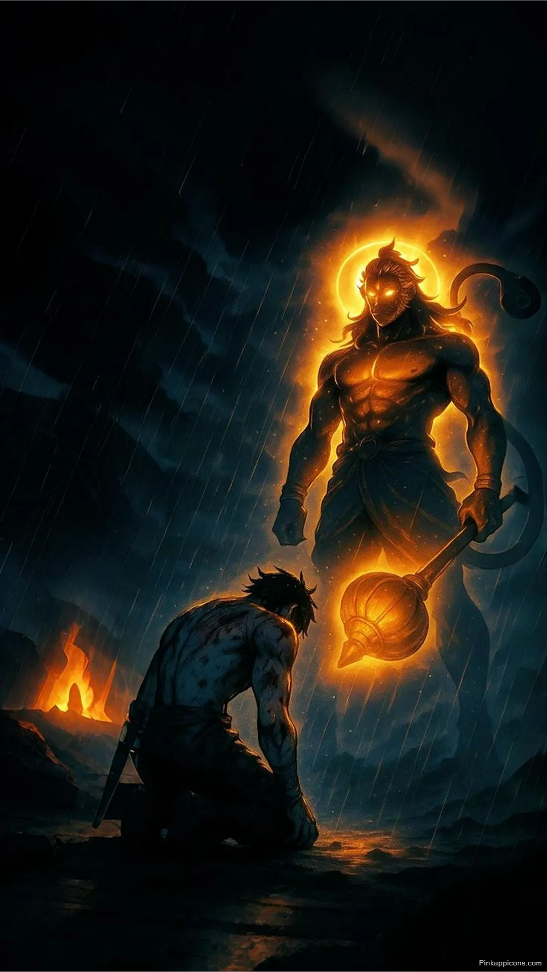 Divine Presence iPhone Hanuman Wallpaper Glowing Deity Background Divine Presence iPhone Hanuman Wallpaper – Glowing Deity Background
