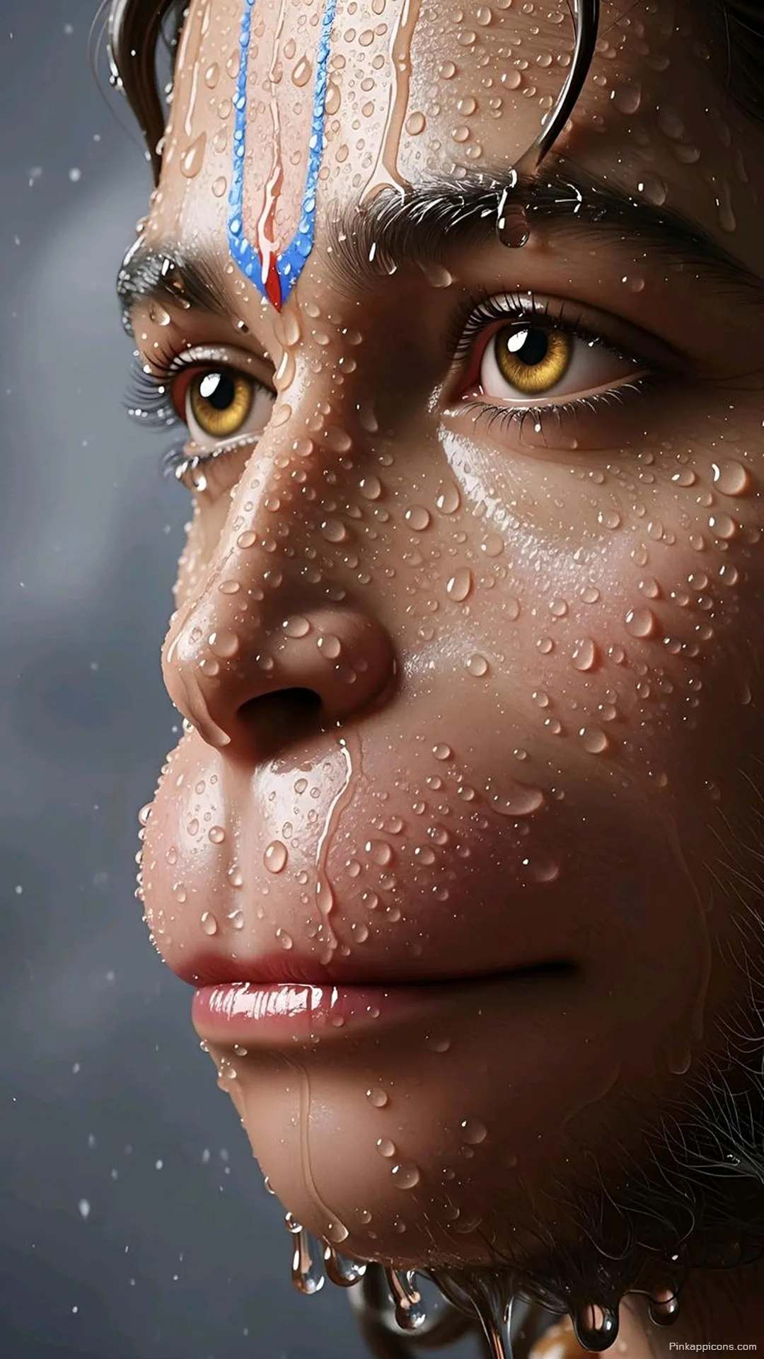 Divine Radiance iPhone Hanuman Wallpaper – Water Droplets Close Up Divine Radiance iPhone Hanuman Wallpaper – Water Droplets Close-Up