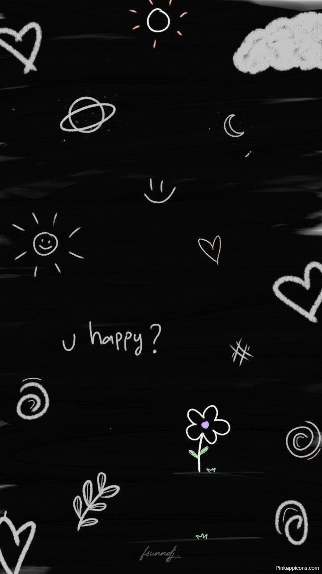 Dunia Doodle Wallpaper Hitam Putih dengan Pesan U Happy dan Simbol Lucu Dunia Doodle Wallpaper Hitam Putih dengan Pesan ‘U Happy’ dan Simbol Lucu