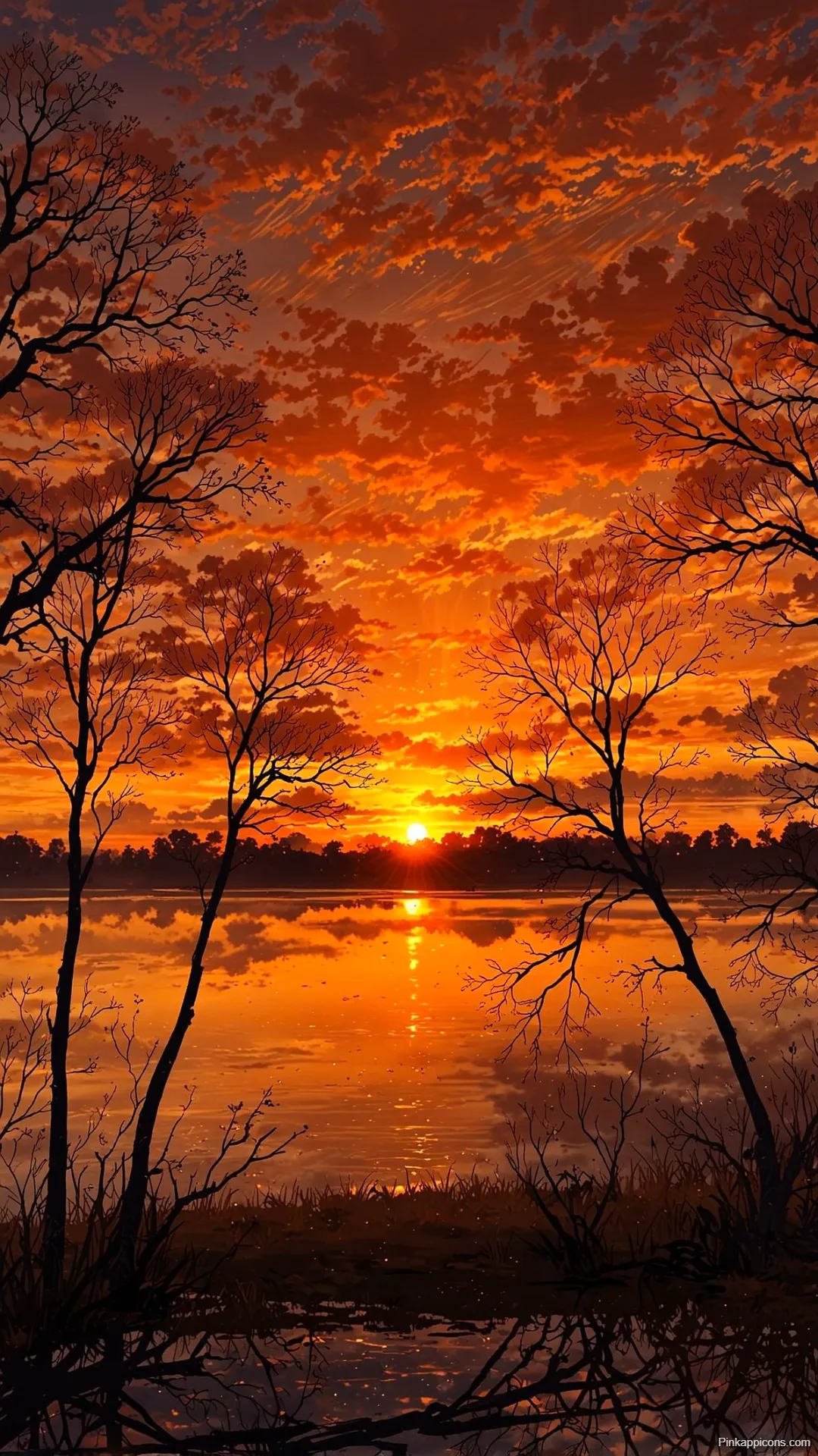 Fiery Sunset Lake Reflection Wallpaper Stunning Natures Skyline Wallpapers Fiery Sunset Lake Reflection Wallpaper – Stunning Nature’s Skyline-Wallpapers
