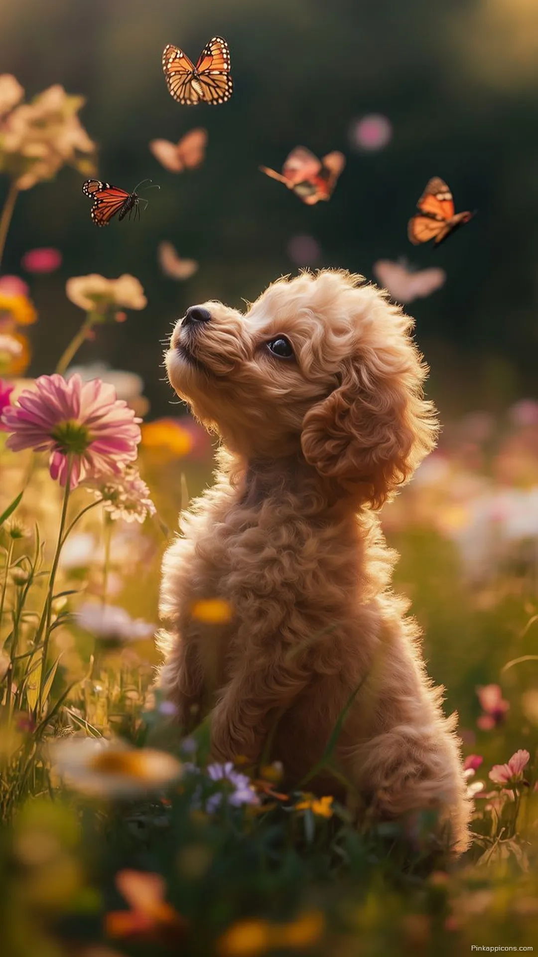 Fluffy Puppy in Flower Field Cute Dog Wallpaper for Phones Fluffy Puppy in Flower Field Cute Dog Wallpaper for Phones