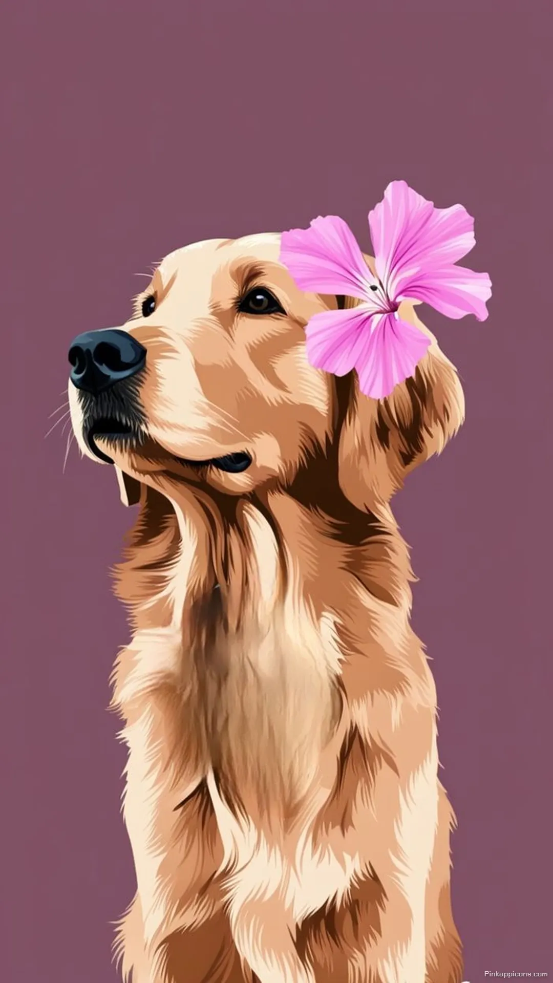 Golden Retriever with Pink Flower Cute Dog Wallpaper Golden Retriever with Pink Flower Cute Dog Wallpaper