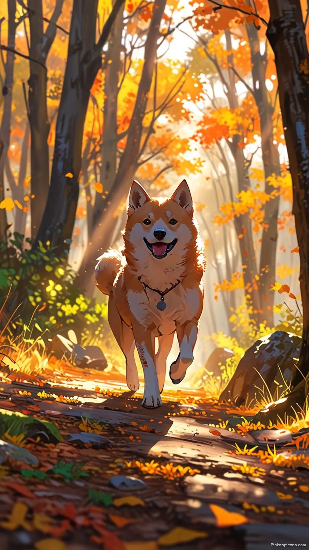Happy Shiba Inu Running in Autumn Forest Cute Dog Wallpaper Happy Shiba Inu Running in Autumn Forest Cute Dog Wallpaper