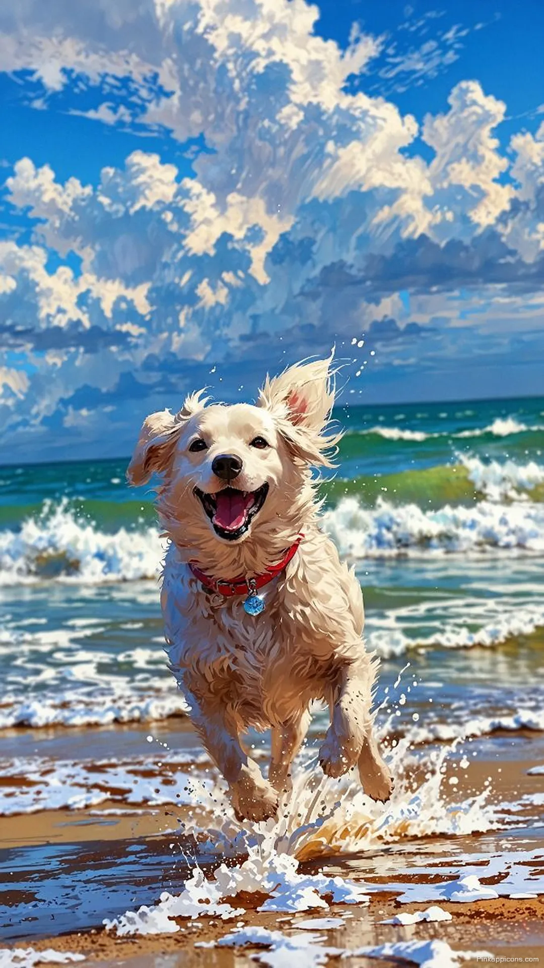 Joyful Dog Splashing in Ocean Waves Cute Dog Wallpaper Joyful Dog Splashing in Ocean Waves Cute Dog Wallpaper