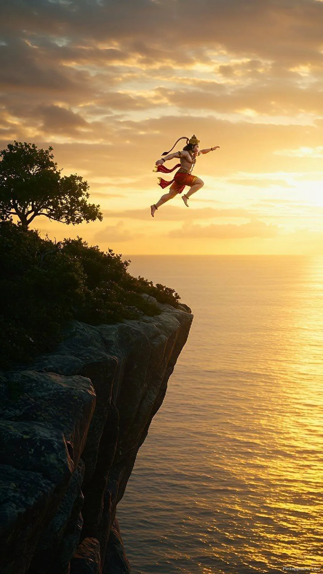 Lord Hanumans Mighty Jump Dynamic iPhone Wallpaper from Cliff Lord Hanuman’s Mighty Jump Dynamic iPhone Wallpaper from Cliff