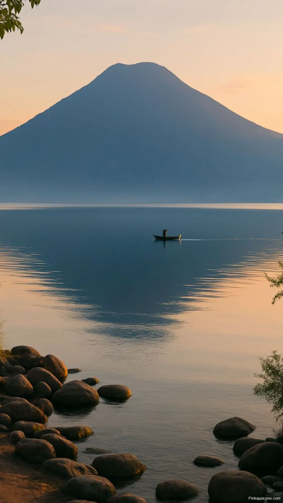 Mountain Lake Sunset with Boat Wallpaper Tranquil Horizon Skyline Wallpapers Mountain Lake Sunset with Boat Wallpaper – Tranquil Horizon Skyline-Wallpapers