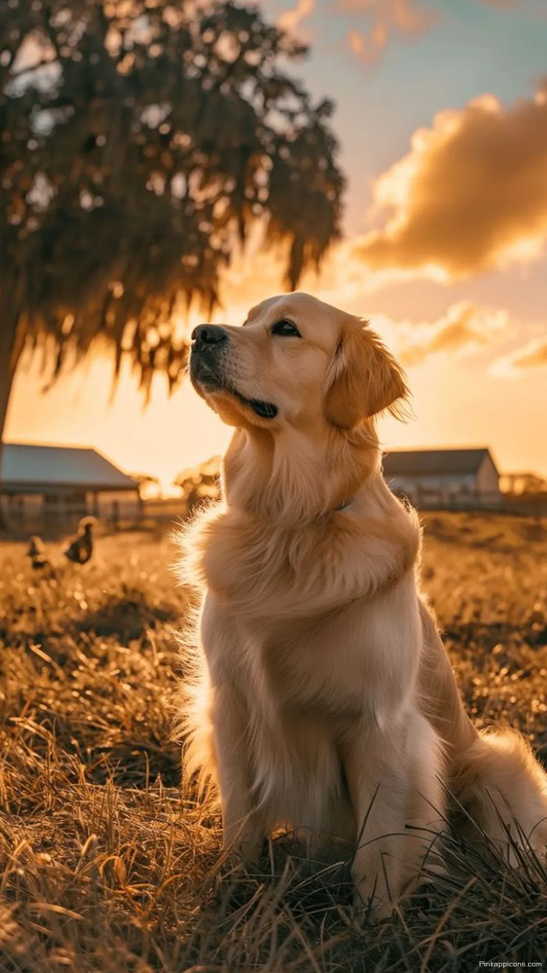 Peaceful Farm Landscape Cute Dog Wallpaper with Golden Hour Light Peaceful Farm Landscape Cute Dog Wallpaper with Golden Hour Light