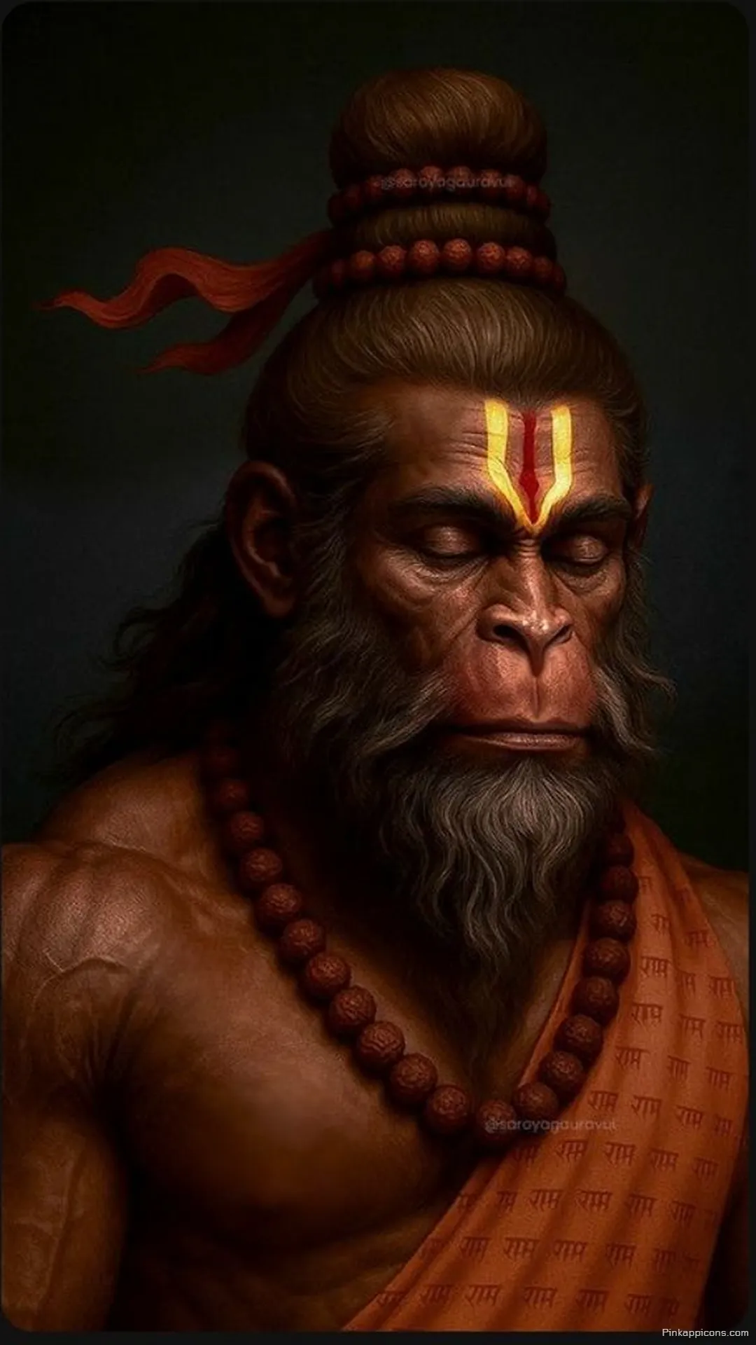 Peaceful Hanuman Ji Wallpaper for iPhone – Deep Meditation Portrait Peaceful Hanuman Ji Wallpaper for iPhone – Deep Meditation Portrait