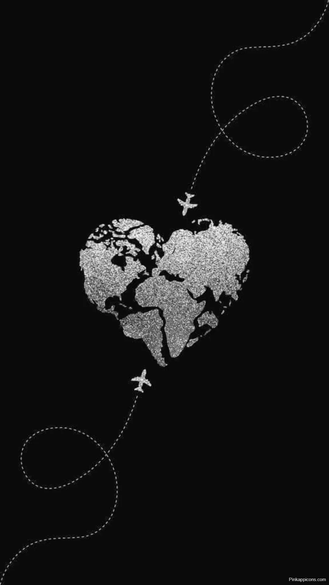 Silver Glitter World Heart Wallpaper Wanderlust Map on Black Background Silver Glitter World Heart Wallpaper Wanderlust Map on Black Background