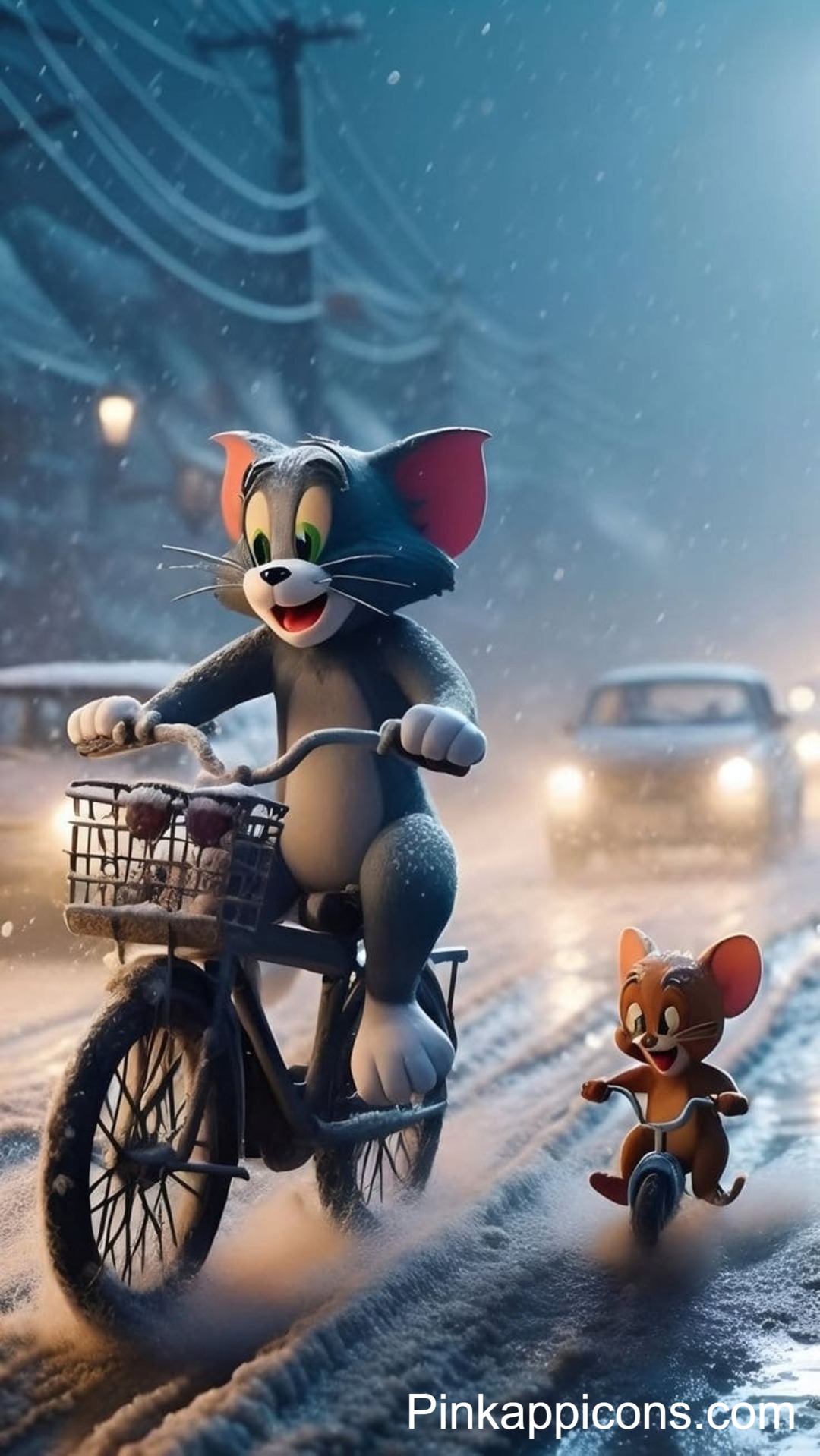 Snowy Bicycle Adventure Cartoon Wallpaper – Tom Jerry Phone Background Snowy Bicycle Adventure Cartoon Wallpaper – Tom & Jerry Phone Background.