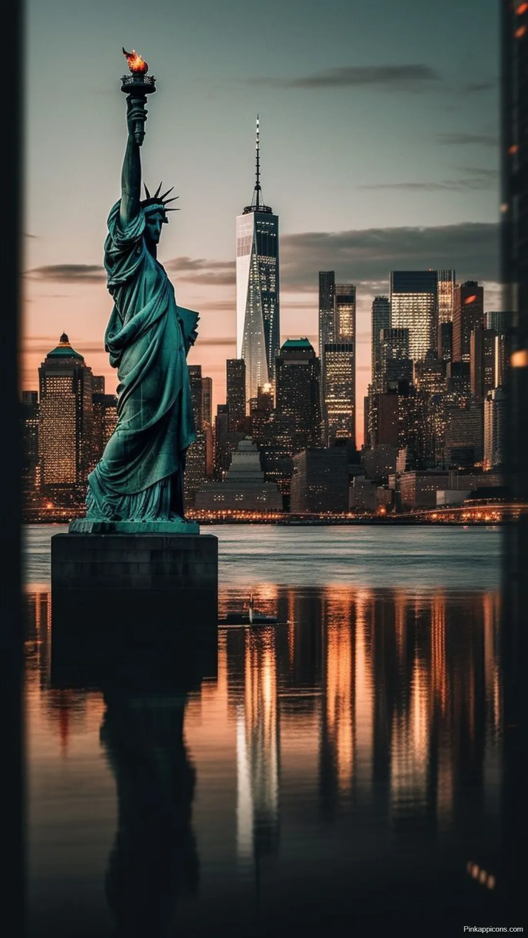 Statue of Liberty NYC Skyline Sunset Wallpaper Iconic Cityscape Skyline Wallpapers Statue of Liberty & NYC Skyline Sunset Wallpaper – Iconic Cityscape Skyline-Wallpapers
