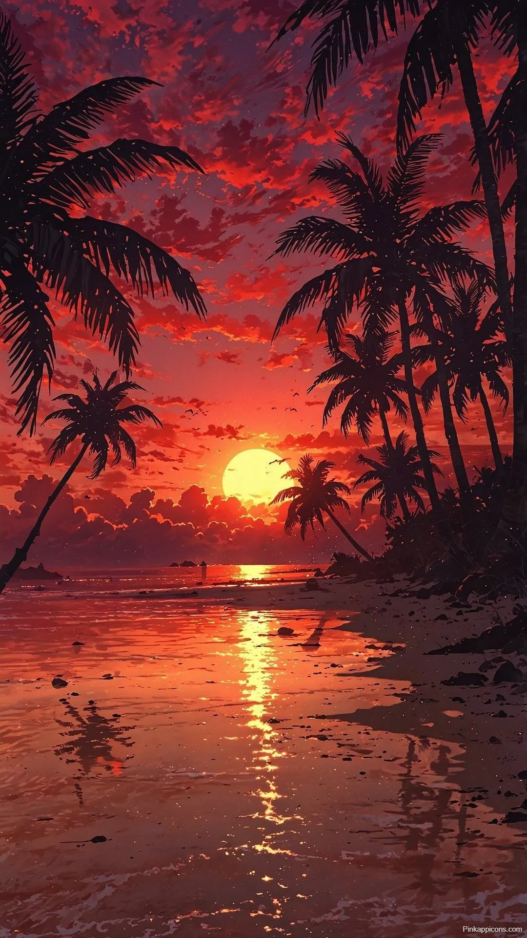 Tropical Beach Sunset with Palm Trees Wallpaper Vibrant Horizon Skyline Wallpapers Tropical Beach Sunset with Palm Trees Wallpaper – Vibrant Horizon Skyline-Wallpapers