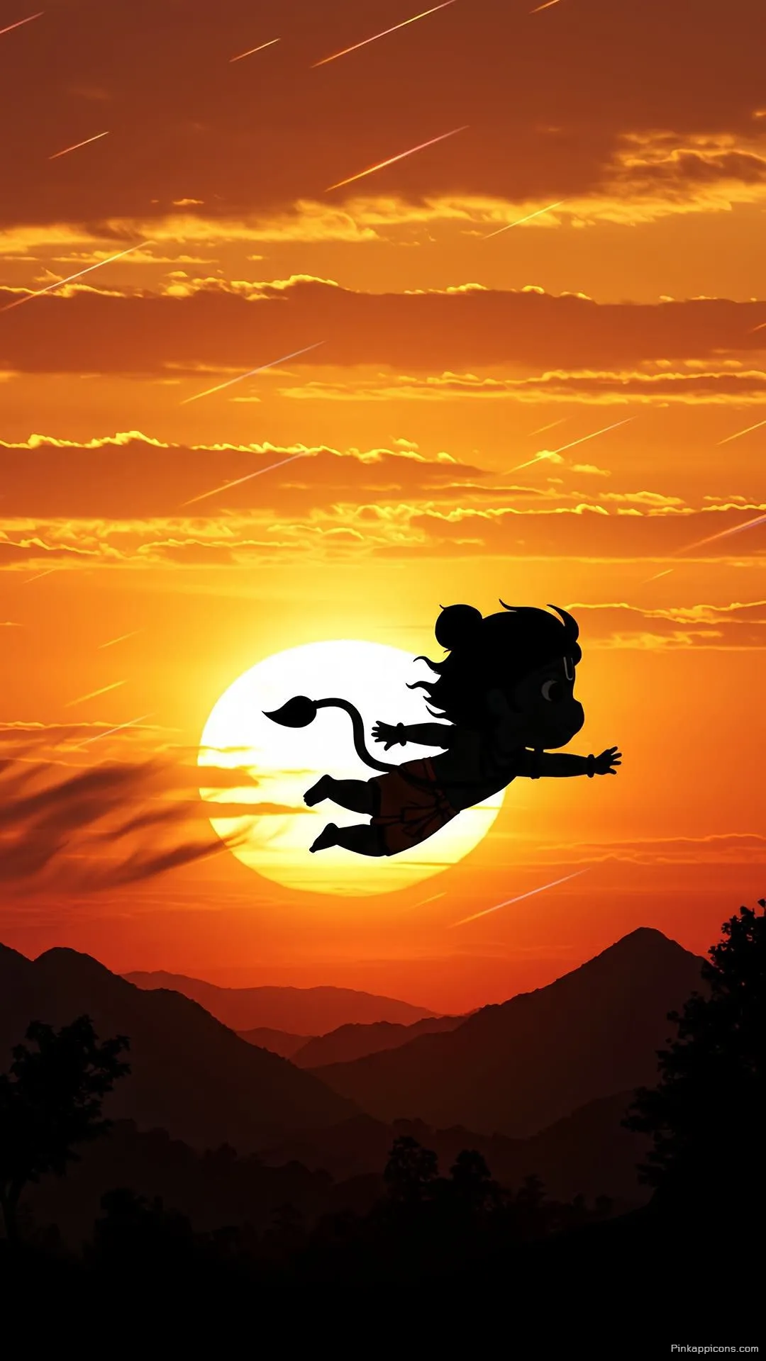 iPhone Hanuman Wallpaper Baby Hanuman Flying at Sunset Silhouette iPhone Hanuman Wallpaper Baby Hanuman Flying at Sunset Silhouette