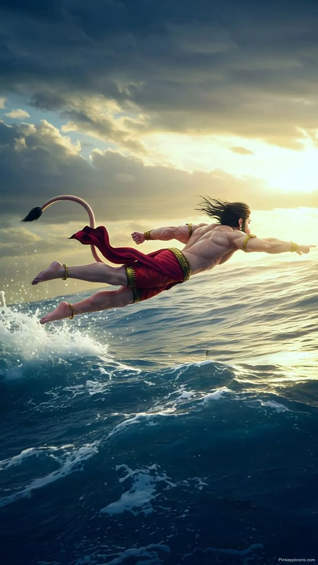 iPhone Hanuman Wallpaper Dynamic Flight Over Ocean at Sunset iPhone Hanuman Wallpaper Dynamic Flight Over Ocean at Sunset