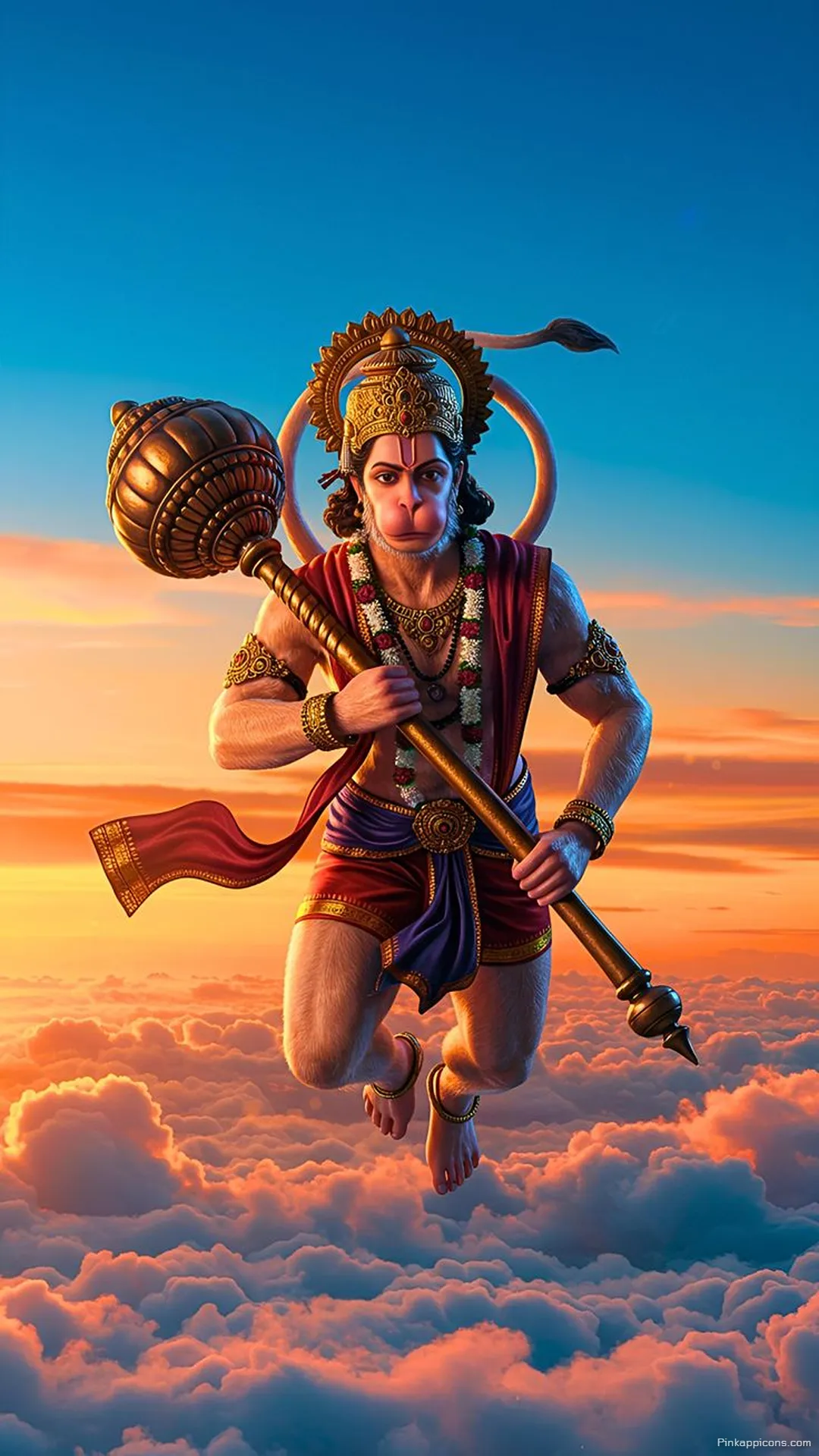 iPhone Hanuman Wallpaper Flying Lord with Mace Above Sunset Clouds iPhone Hanuman Wallpaper Flying Lord with Mace Above Sunset Clouds