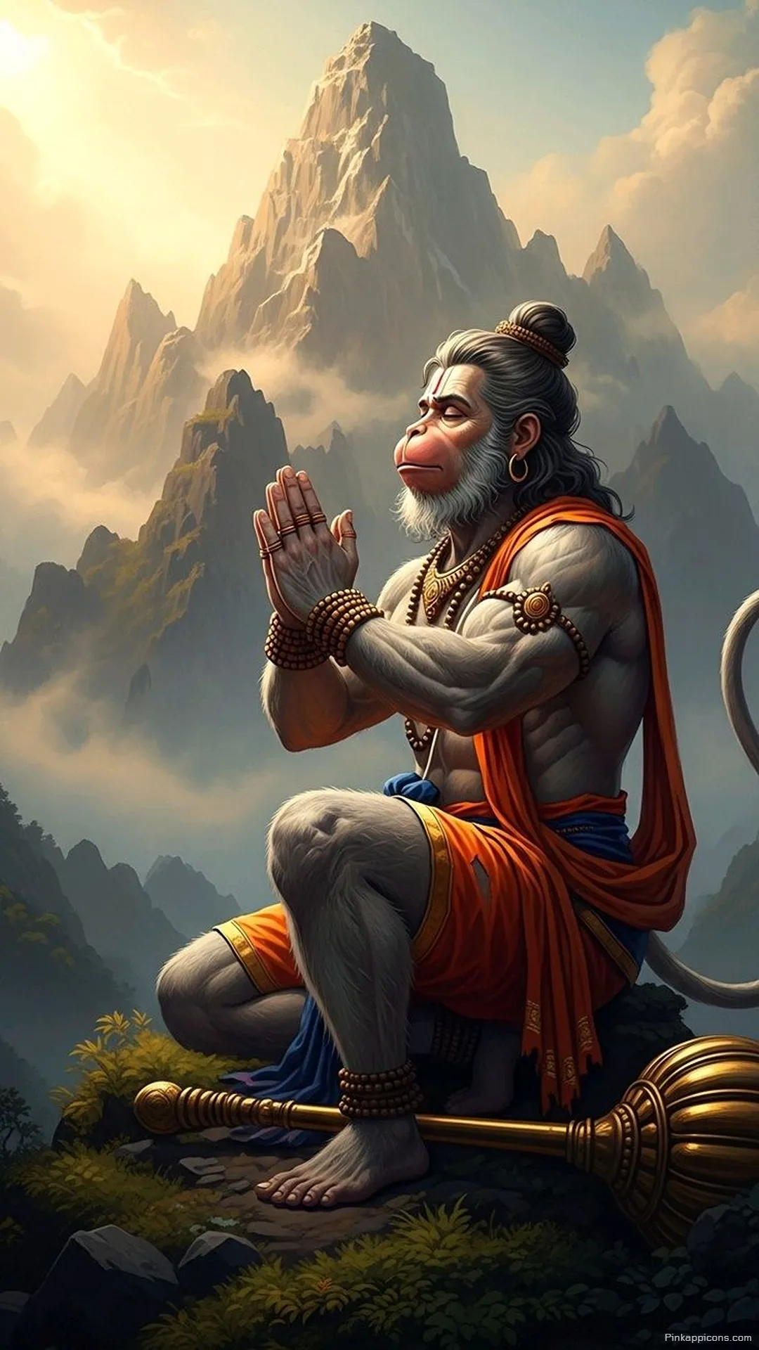 iPhone Hanuman Wallpaper Lord in Prayer Amidst Mountains Phone Background iPhone Hanuman Wallpaper Lord in Prayer Amidst Mountains Phone Background