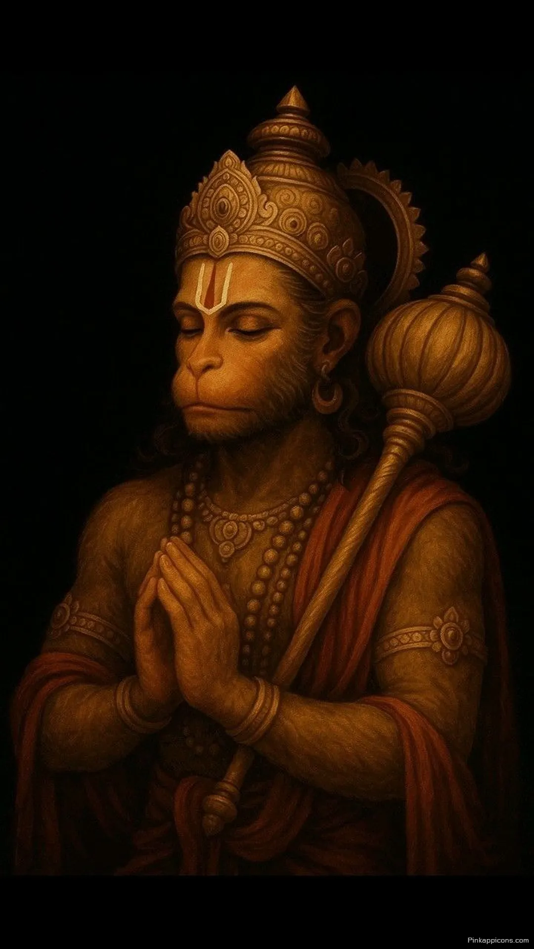 iPhone Hanuman Wallpaper Lord in Prayer with Mace on Dark Background iPhone Hanuman Wallpaper Lord in Prayer with Mace on Dark Background