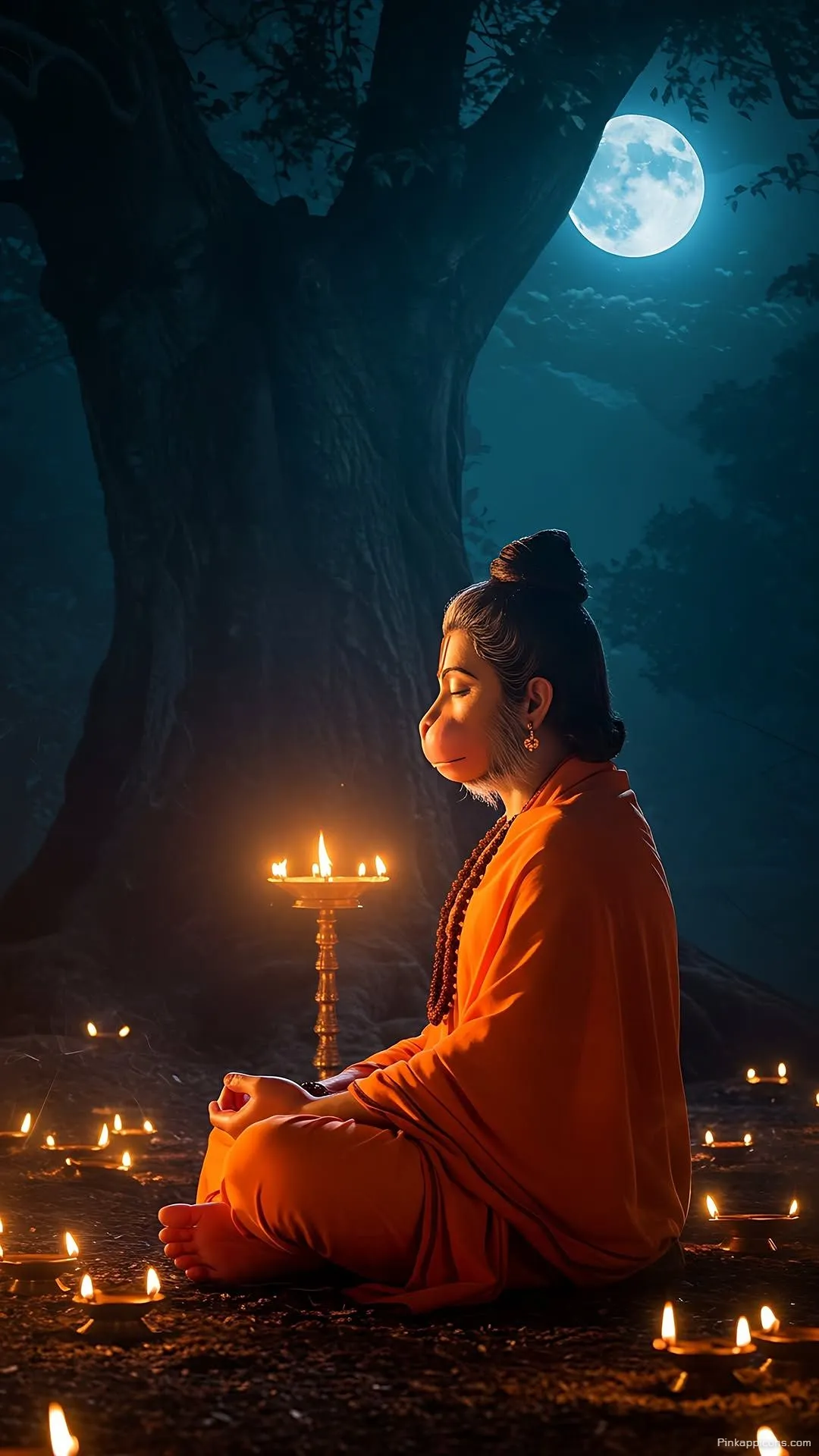 iPhone Hanuman Wallpaper Meditating Under Full Moon Diyas iPhone Hanuman Wallpaper Meditating Under Full Moon & Diyas