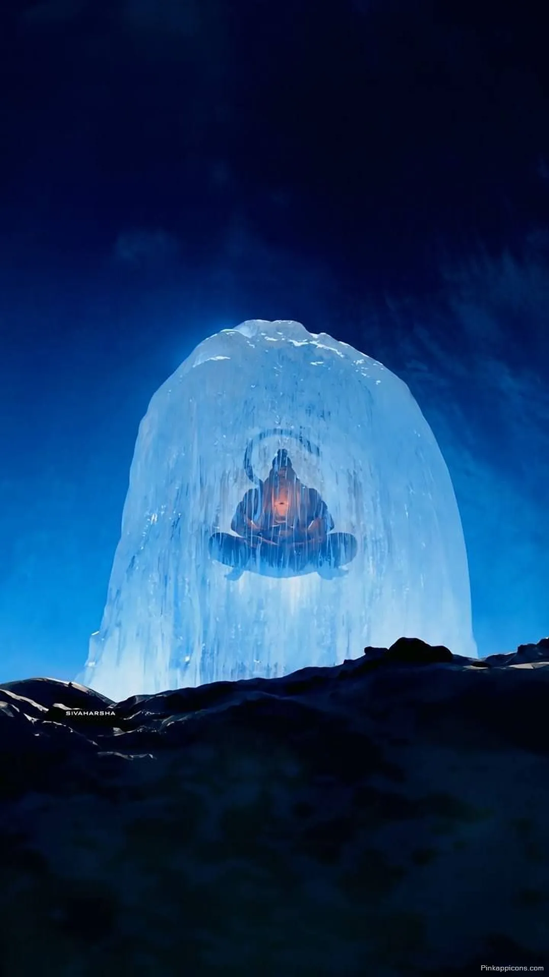 iPhone Hanuman Wallpaper Meditating in Ice Cave with Glowing Aura iPhone Hanuman Wallpaper Meditating in Ice Cave with Glowing Aura
