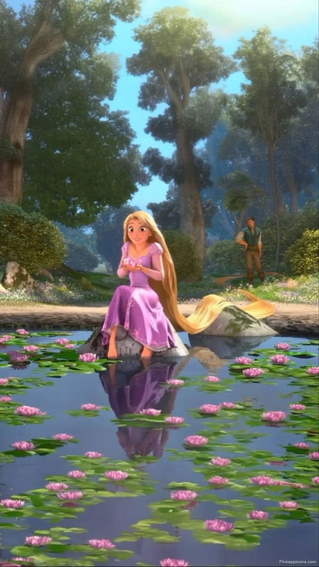 Aesthetic Princess Wallpaper of Rapunzel With Her Long Hair by a Magical Water Lily Pond Aesthetic Princess Wallpaper of Rapunzel With Her Long Hair by a Magical Water Lily Pond