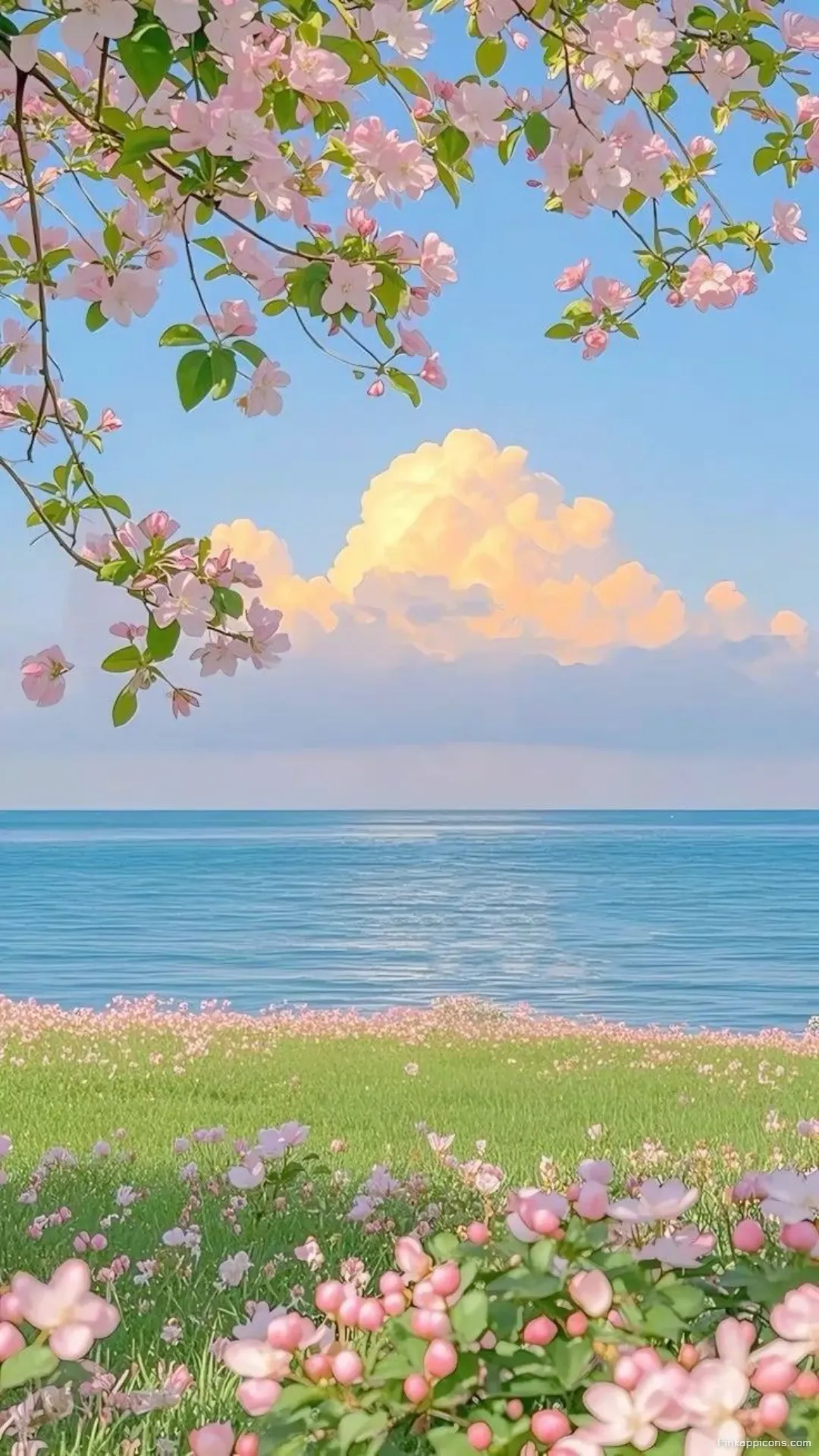 Aesthetic Spring Wallpaper with Flowers and Ocean Aesthetic Spring Wallpaper with Flowers and Ocean