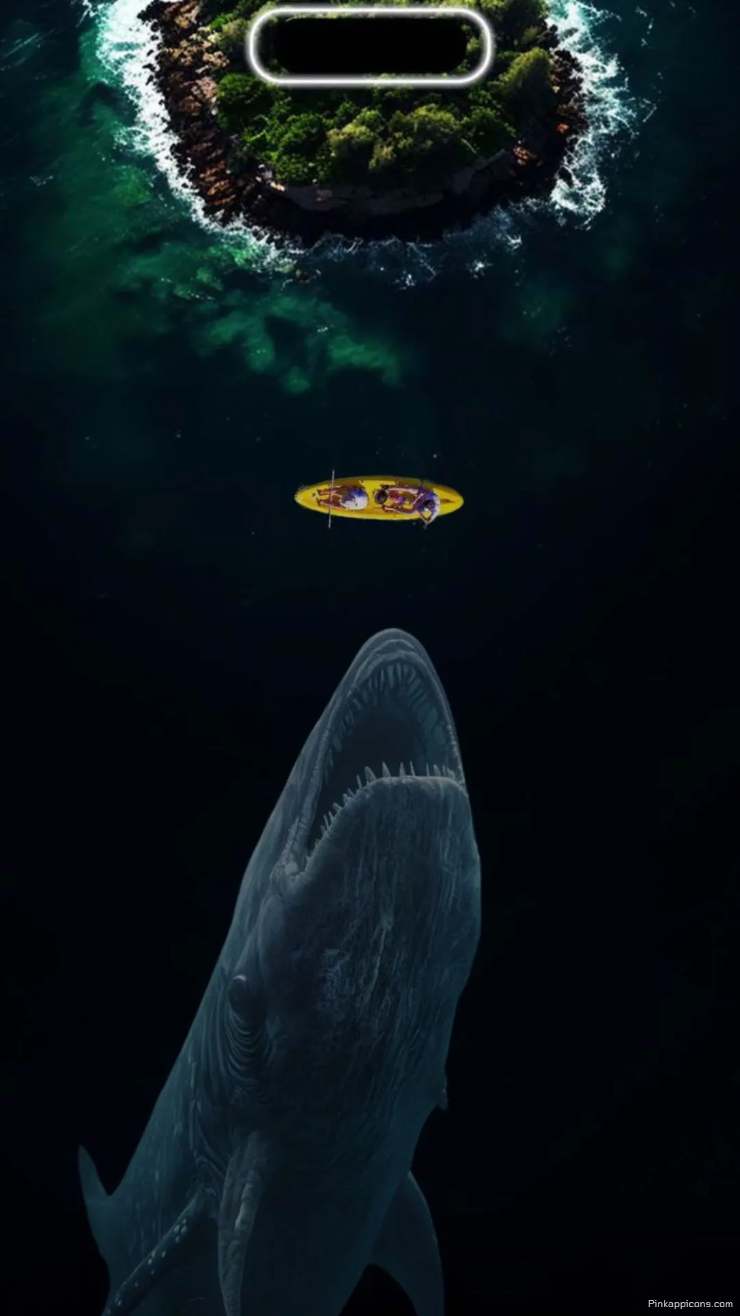 Amazing iPhone Wallpaper Giant Shark and Island a creative wallpaper that uses the phones notch Amazing iPhone Wallpaper Giant Shark and Island, a creative wallpaper that uses the phone’s notch.