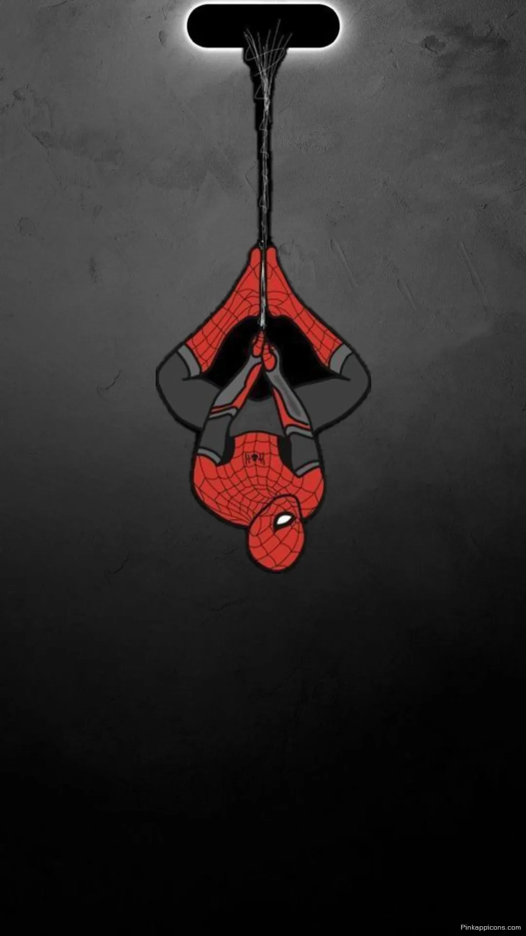 Amazing iPhone Wallpaper Spider Man hanging from the notch a cool and creative wallpaper Amazing iPhone Wallpaper Spider-Man hanging from the notch, a cool and creative wallpaper.