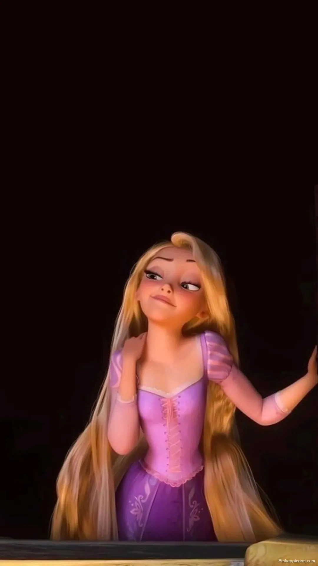 Amusing Disney Princess Wallpaper of a Smug Rapunzel With Long Blonde Hair on a Dark Background Amusing Disney Princess Wallpaper of a Smug Rapunzel With Long Blonde Hair on a Dark Background