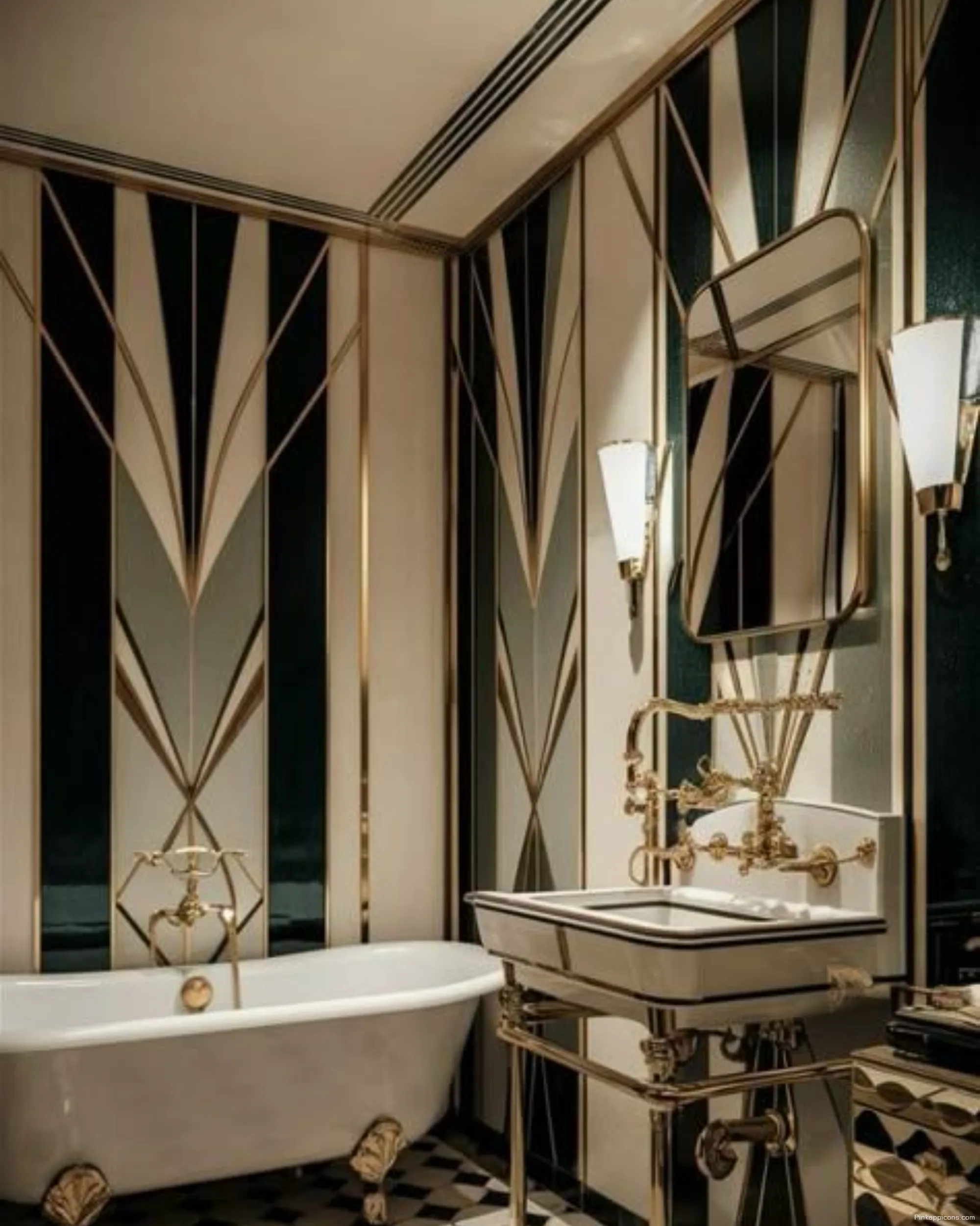 Art Deco Bathroom Wallpaper Ideas Black White Gold Designs Art Deco Bathroom Wallpaper Ideas Black, White & Gold Designs