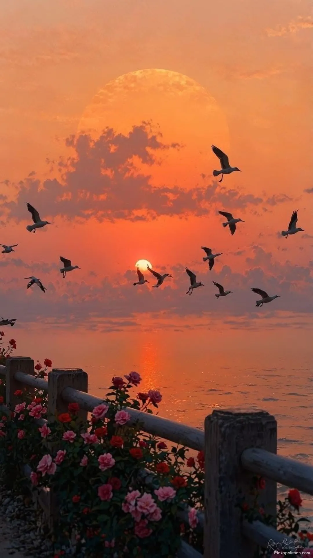 Beach Sunset Nature Wallpaper for Phone with Flowers and Birds Beach Sunset Nature Wallpaper for Phone with Flowers and Birds