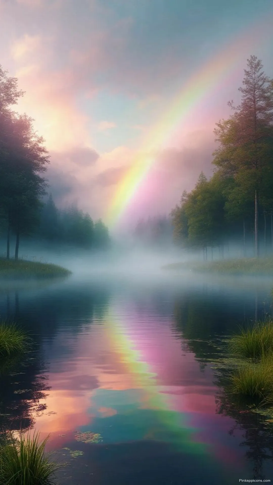 Beautiful Forest Rainbow Wallpaper A Bright Arch Over a Foggy Lake at Sunrise Beautiful Forest Rainbow Wallpaper A Bright Arch Over a Foggy Lake at Sunrise