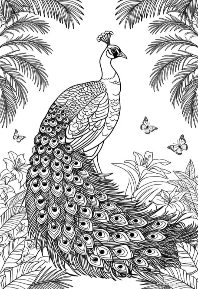 Beautiful Peacock Drawing with Butterflies and Palm Trees An Exotic Coloring DRAWING IDEAS Beautiful Peacock Drawing with Butterflies and Palm Trees An Exotic Coloring DRAWING IDEAS