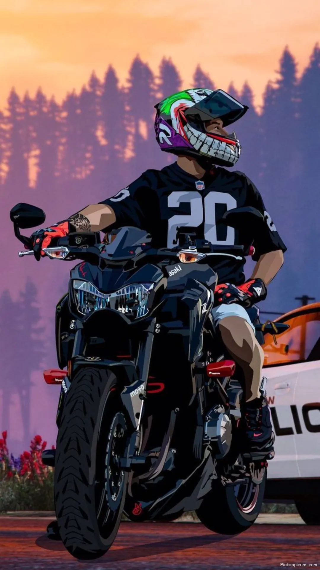 Boys Wallpaper Cool Guy on a Black Bike with a Joker Helmet Phone Background Boys Wallpaper Cool Guy on a Black Bike with a Joker Helmet Phone Background