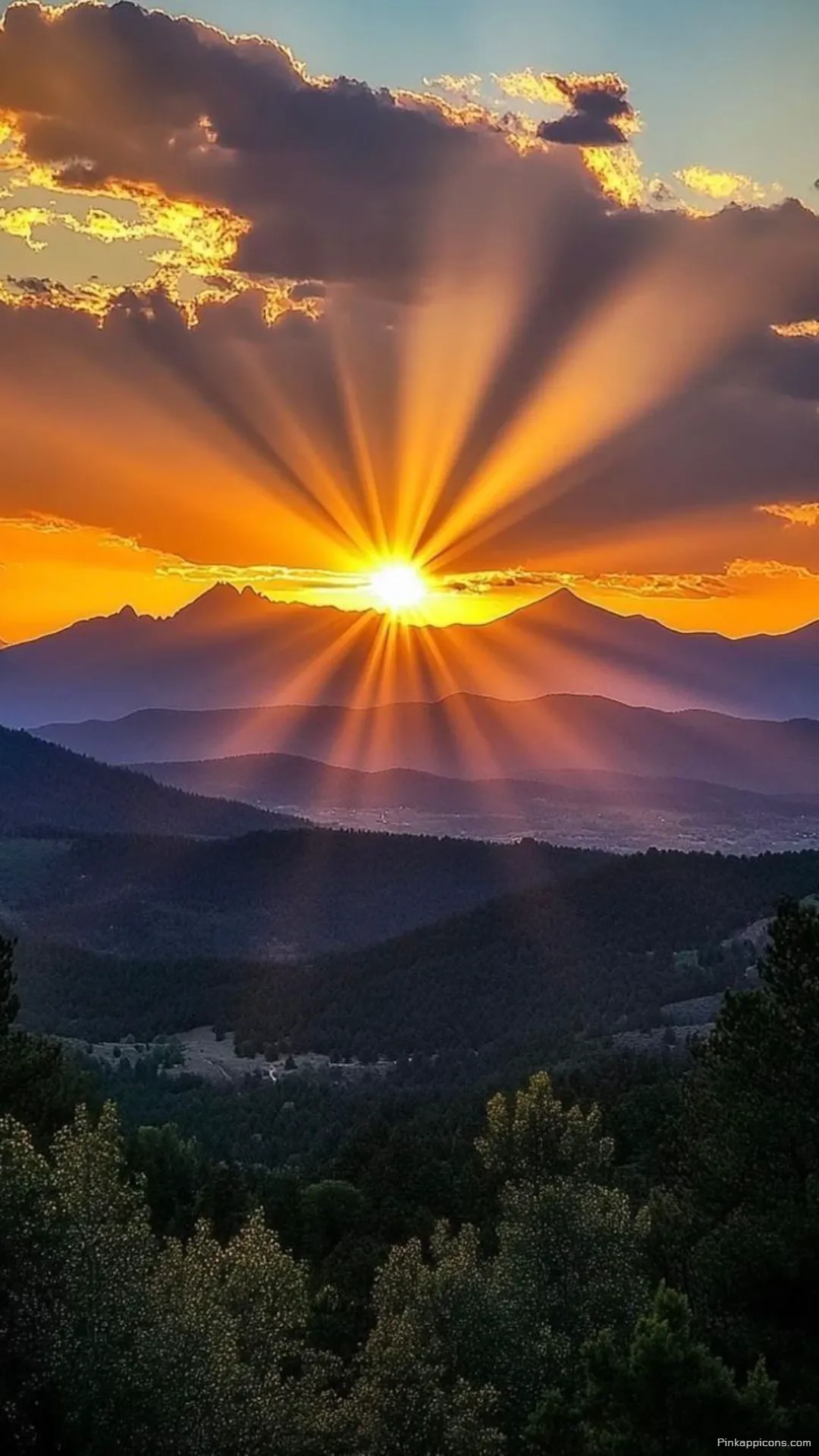 Breathtaking Mountain Sunset Wallpaper with God Rays Breathtaking Mountain Sunset Wallpaper with God Rays