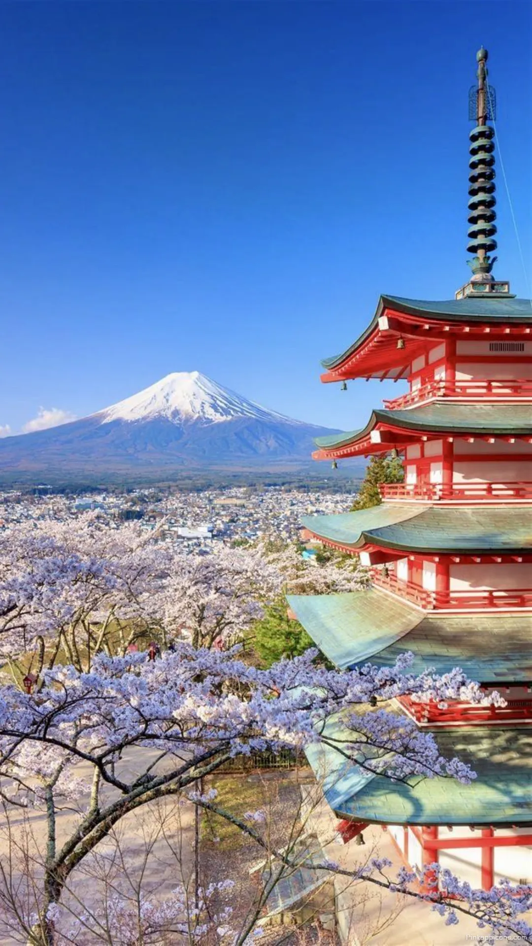 Breathtaking Spring Scene Tokyo Wallpaper Mt. Fuji and a Red Pagoda in Full Bloom Breathtaking Spring Scene Tokyo Wallpaper Mt. Fuji and a Red Pagoda in Full Bloom