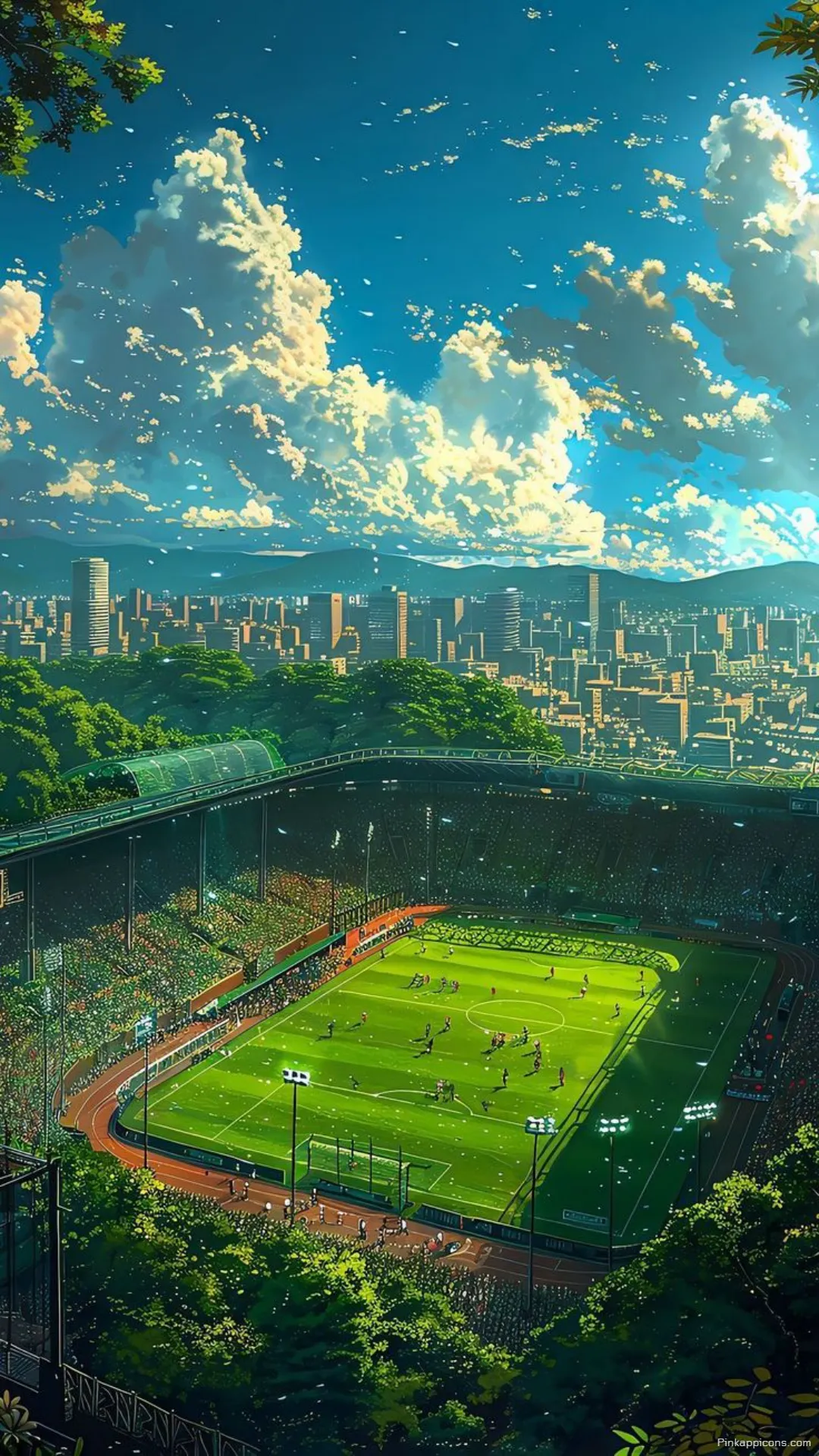 City View Football Wallpaper Lush Soccer Pitch in an Urban Landscape City View Football Wallpaper Lush Soccer Pitch in an Urban Landscape