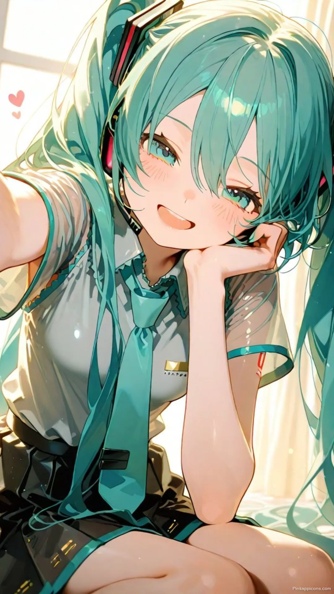 Cute Miku Selfie Wallpaper Hatsune Miku Phone Background with Hearts Cute Miku Selfie Wallpaper Hatsune Miku Phone Background with Hearts