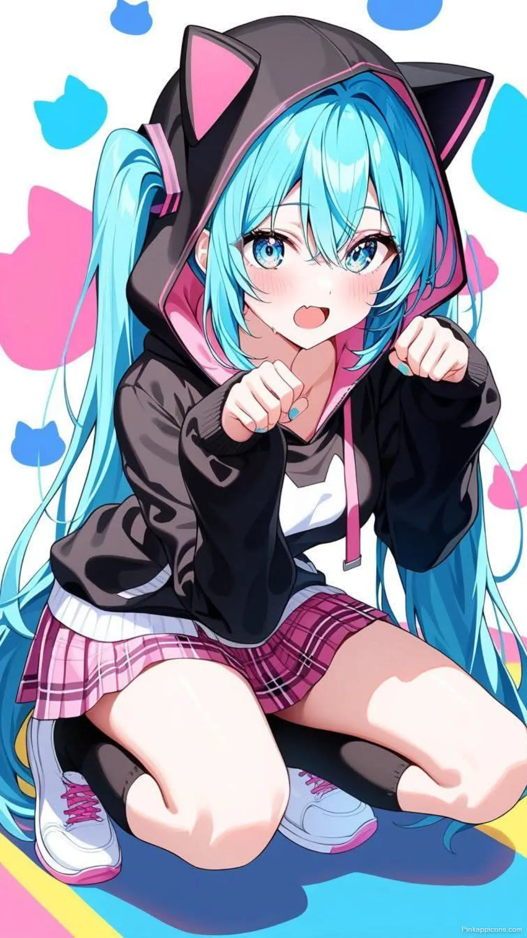 Cute Neko Miku Wallpaper Pink Hoodie Cat Girl Phone Background Cute Neko Miku Wallpaper Pink Hoodie Cat Girl Phone Background
