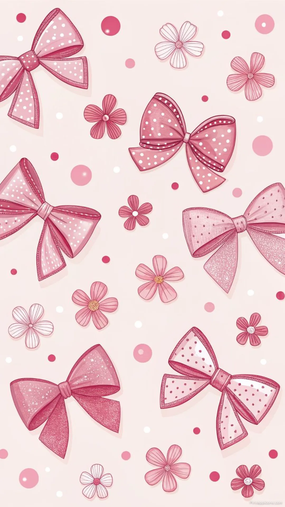 Cute Pink Bow and Flower Wallpaper Polka Dot Ribbon Phone Background Cute Pink Bow and Flower Wallpaper Polka Dot Ribbon Phone Background