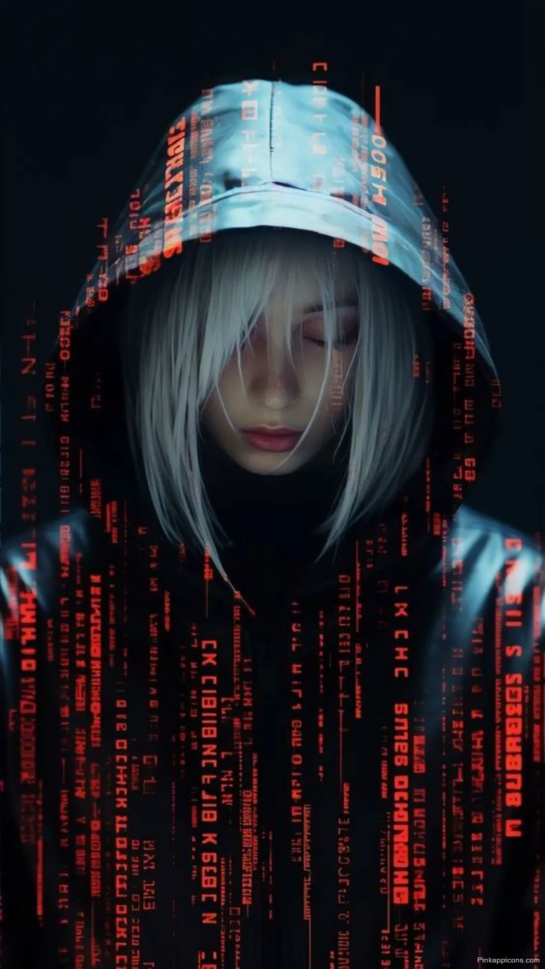 Cyberpunk Hacker Girl Wallpaper Hooded Figure Red Glitch Code Phone Background Cyberpunk Hacker Girl Wallpaper – Hooded Figure & Red Glitch Code Phone Background.