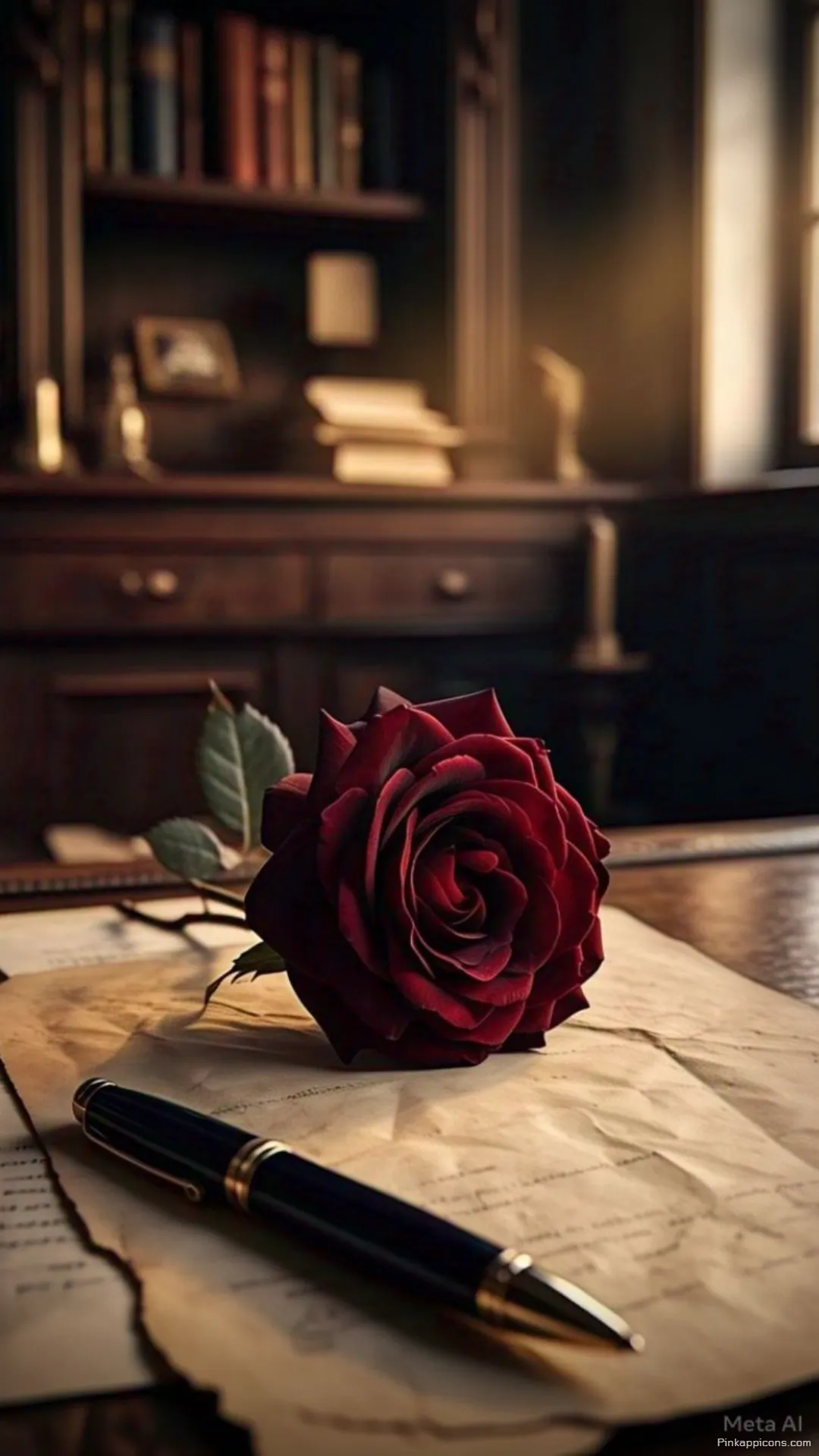Dark Academia Rose Wallpaper A Romantic Red Rose on an Old Desk for Your Phone Dark Academia Rose Wallpaper A Romantic Red Rose on an Old Desk for Your Phone