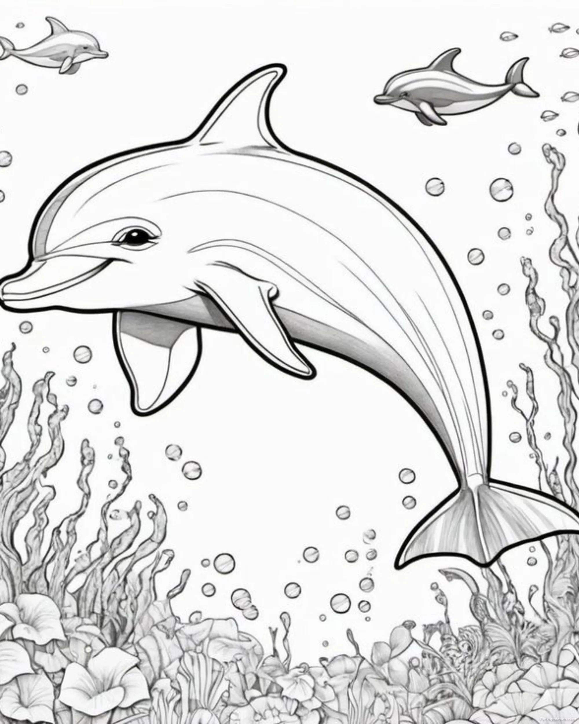 Detailed Dolphin Drawing Ideas with Seaweed Detailed Dolphin Drawing Ideas with Seaweed