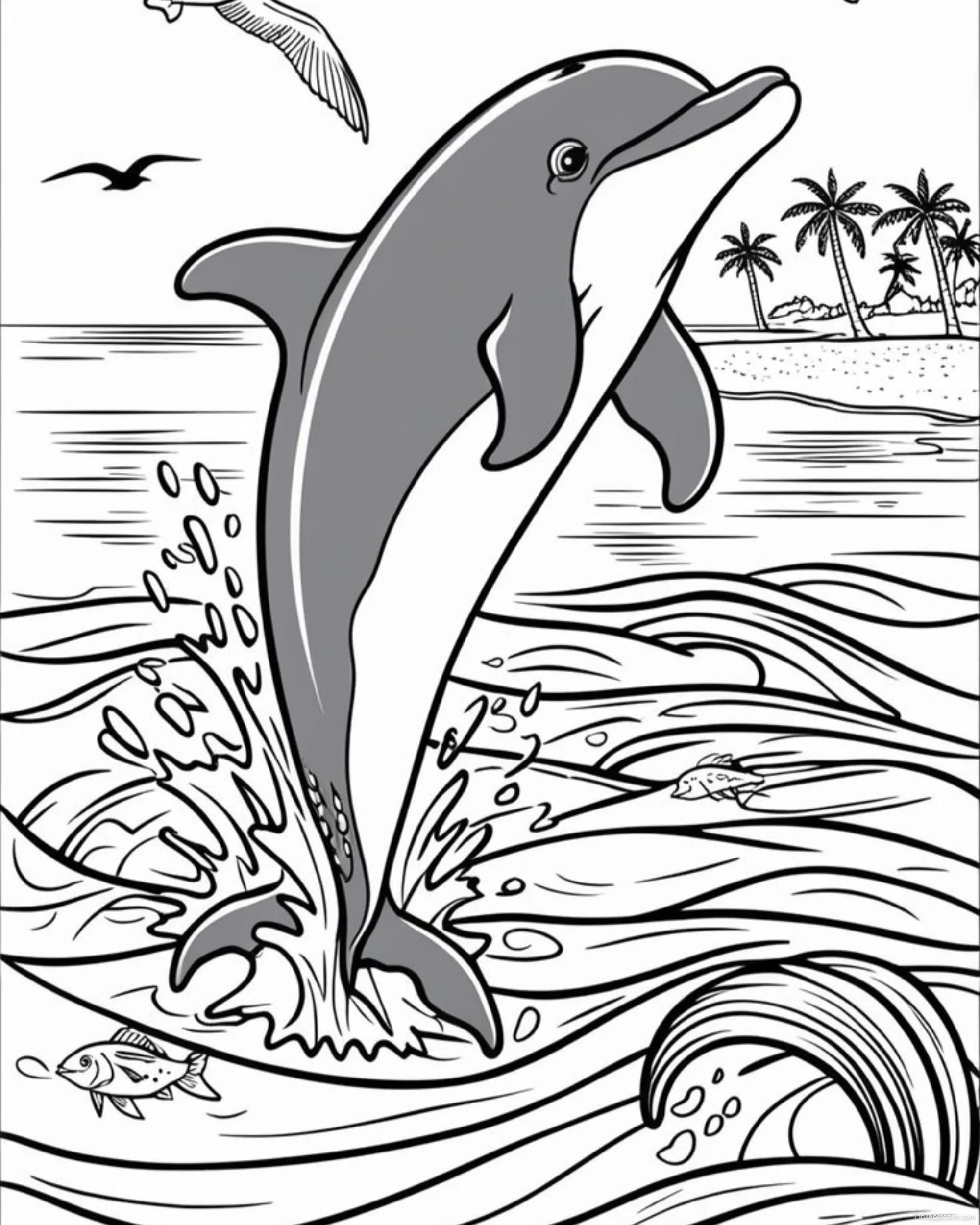 Detailed Dolphin Drawing Ideas with Waves Detailed Dolphin Drawing Ideas with Waves