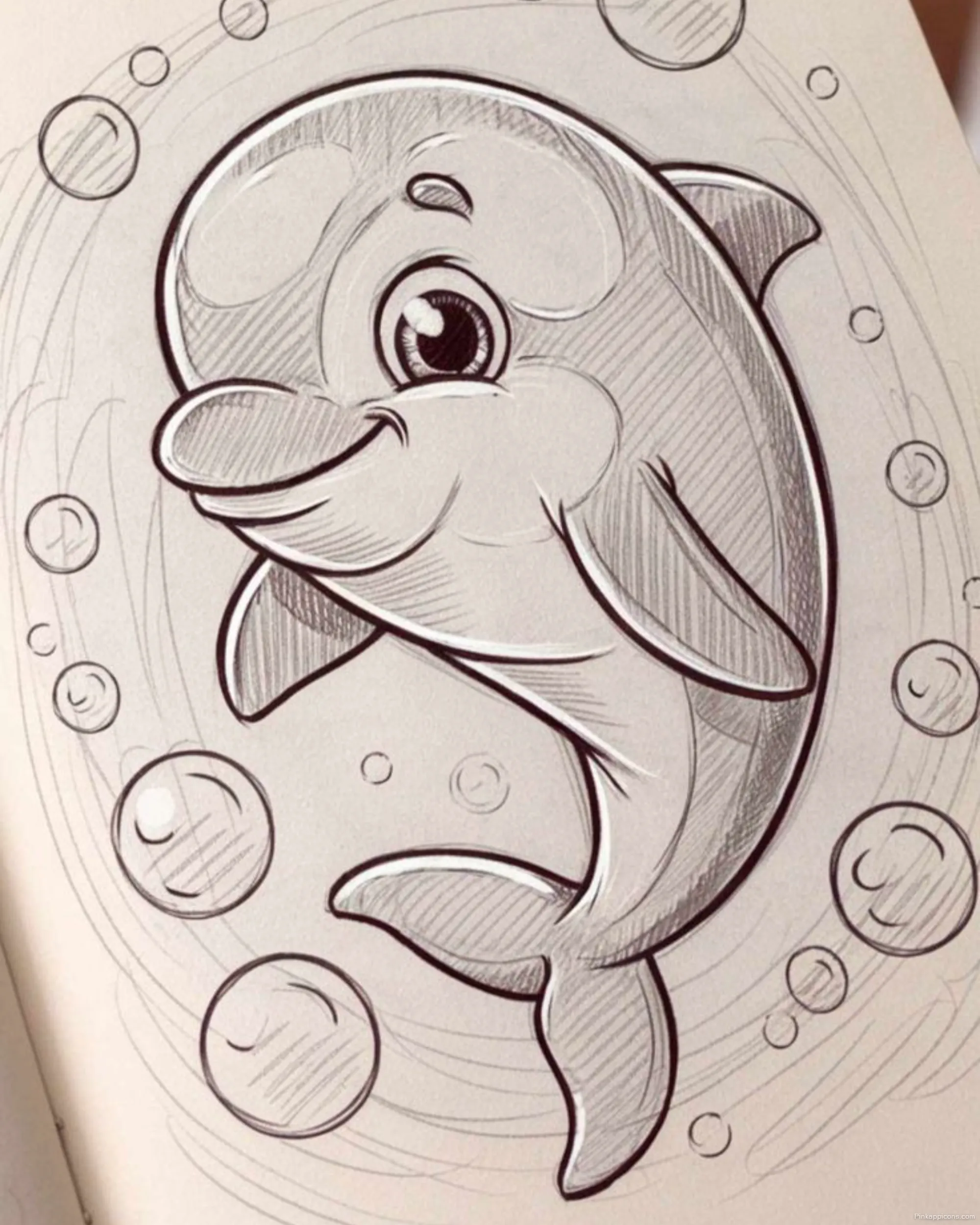 Detailed and Cute Cartoon Dolphin Drawing Ideas Adorable Baby Dolphin with Big Eyes and Playful Bubbles Perfect for Beginners and Kids Detailed and Cute Cartoon Dolphin Drawing Ideas Adorable Baby Dolphin with Big Eyes and Playful Bubbles, Perfect for Beginners and Kids
