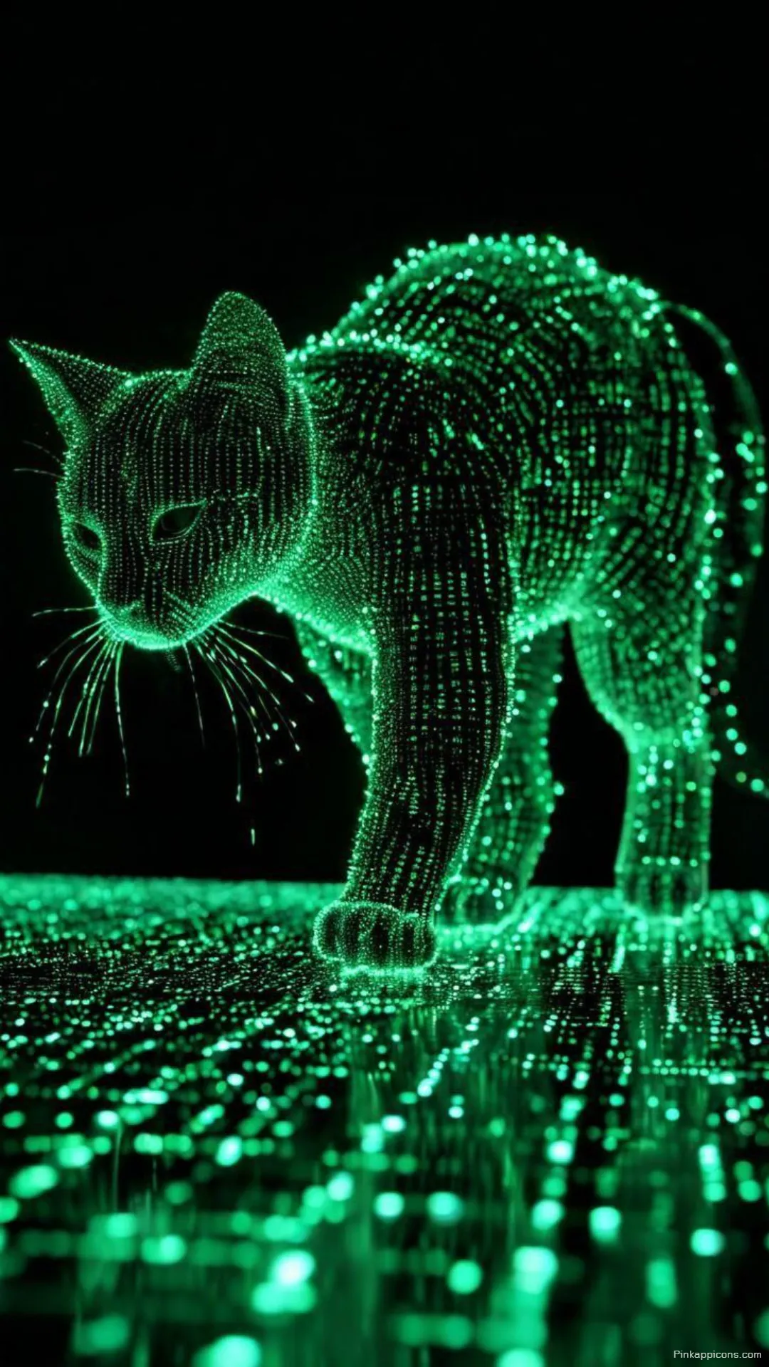 Digital Cat Hacker Wallpaper Glowing Green Dot Art Phone Background Digital Cat Hacker Wallpaper – Glowing Green Dot Art Phone Background.