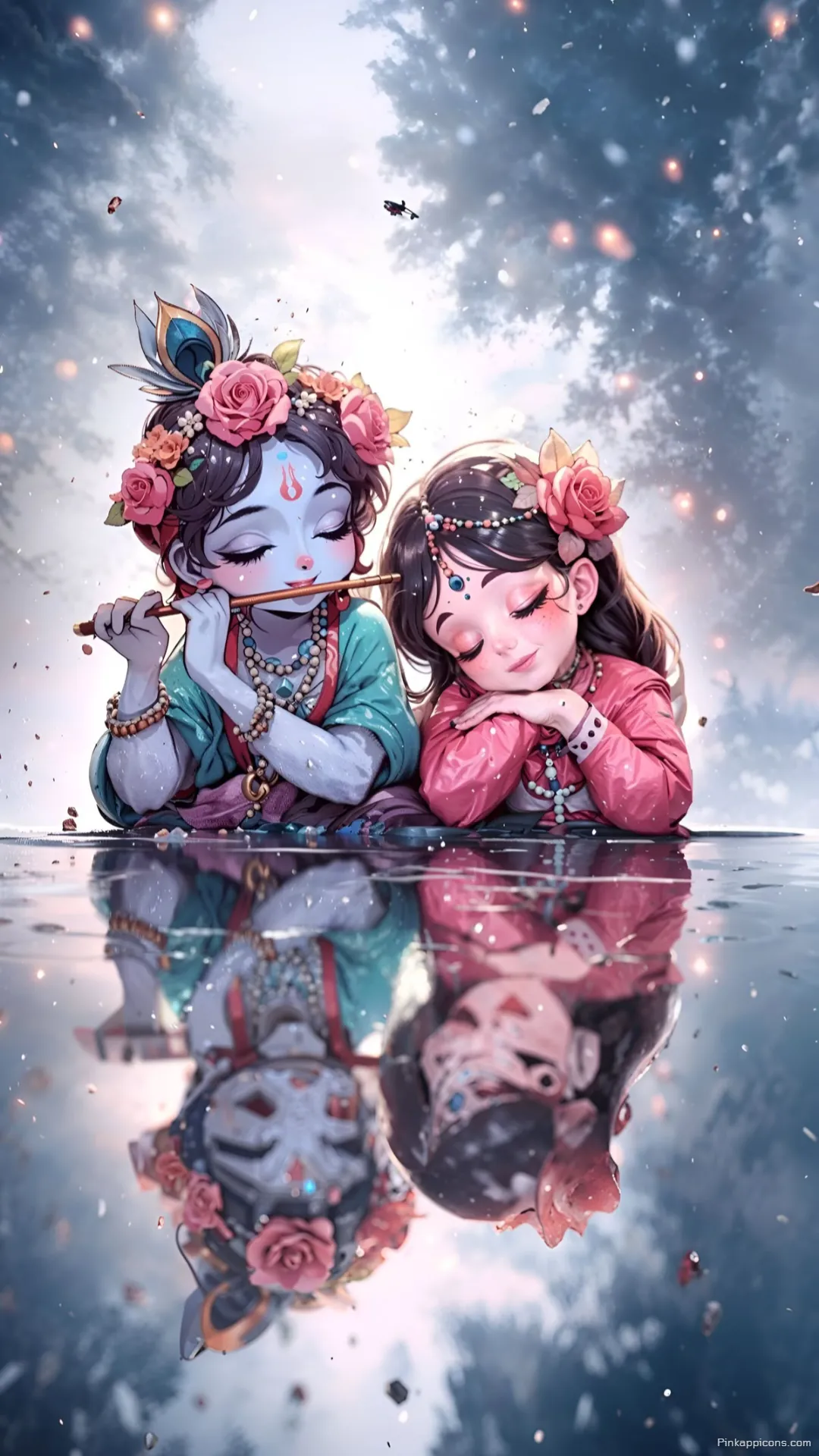 Dreamy Cartoon Art with Water Reflection Free Radha Krishna HD Wallpaper Dreamy Cartoon Art with Water Reflection Free Radha Krishna HD Wallpaper.