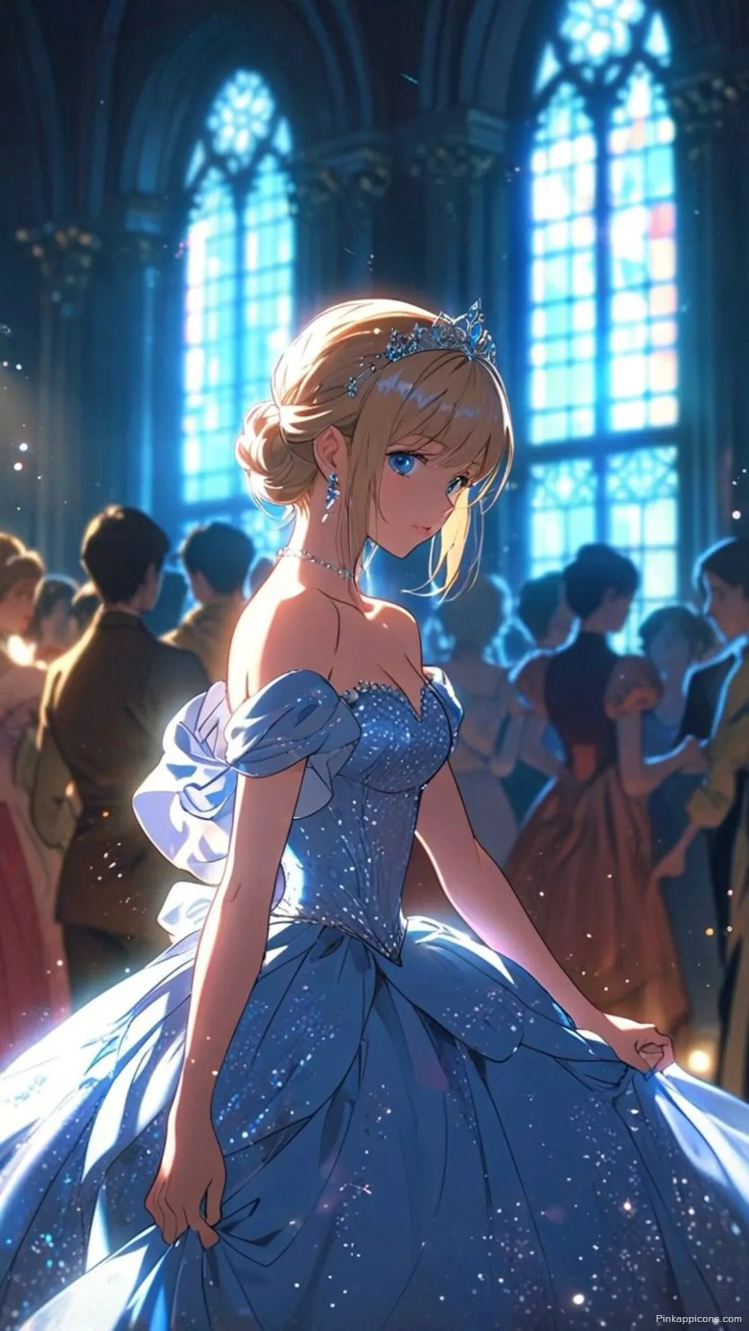Dreamy Fairytale Princess Wallpaper of a Blonde Maiden in a Glittery Blue Gown for Phone Dreamy Fairytale Princess Wallpaper of a Blonde Maiden in a Glittery Blue Gown for Phone